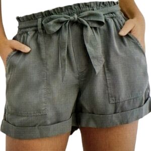 Aerie Sage Green Paper Bag Tie Waist Shorts Womens Medium Pockets 100% Lyocell